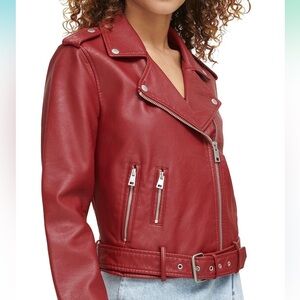 Levi's Women's Belted Faux Leather Moto Jacket - XL - Dark Red VEUC